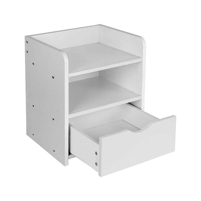 White Bedside Table with Drawer &amp; Open Shelves Bedroom Nightstand Storage Cabinet-Furniture > Office-PEROZ Accessories
