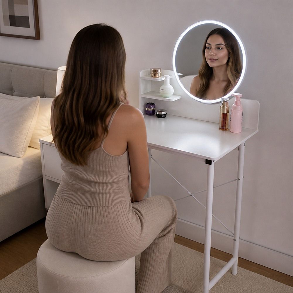 White Dressing Table with Mirror – Makeup Vanity Desk for Bedroom-Furniture > Sofas > Sofas &amp; Sofa Beds-PEROZ Accessories