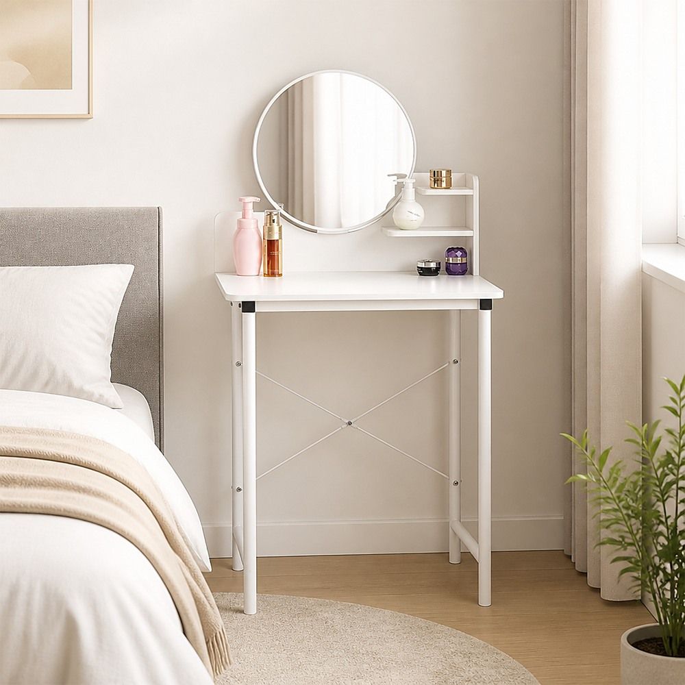 White Dressing Table with Mirror – Makeup Vanity Desk for Bedroom-Furniture > Sofas > Sofas &amp; Sofa Beds-PEROZ Accessories