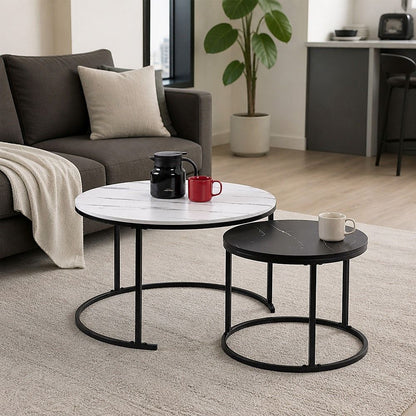 Set of 2 Coffee Table Round Marble Nesting Side End Table Furniture-Furniture > Living Room > Coffee Tables-PEROZ Accessories