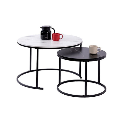 Set of 2 Coffee Table Round Marble Nesting Side End Table Furniture-Furniture > Living Room > Coffee Tables-PEROZ Accessories