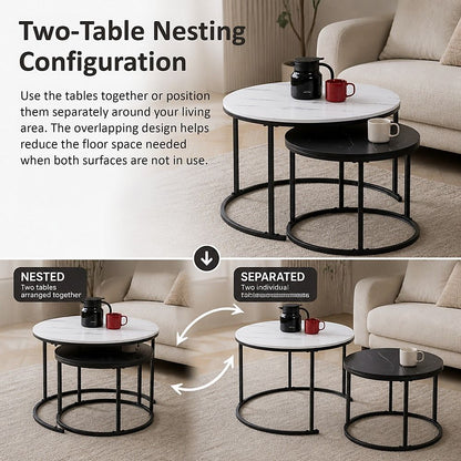 Set of 2 Coffee Table Round Marble Nesting Side End Table Furniture-Furniture > Living Room > Coffee Tables-PEROZ Accessories