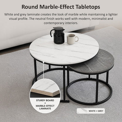 Set of 2 Coffee Table Round Marble Nesting Side End Table Furniture-Furniture > Living Room > Coffee Tables-PEROZ Accessories