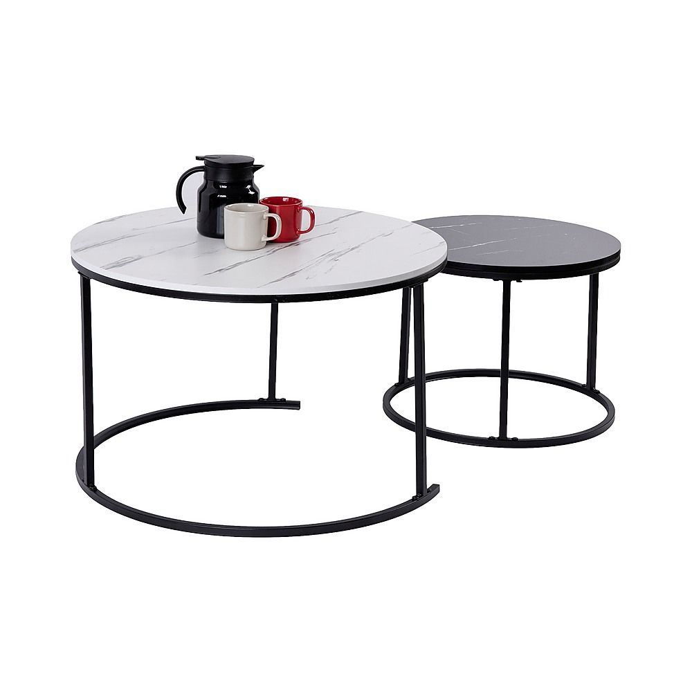 Set of 2 Coffee Table Round Marble Nesting Side End Table Furniture-Furniture > Living Room > Coffee Tables-PEROZ Accessories