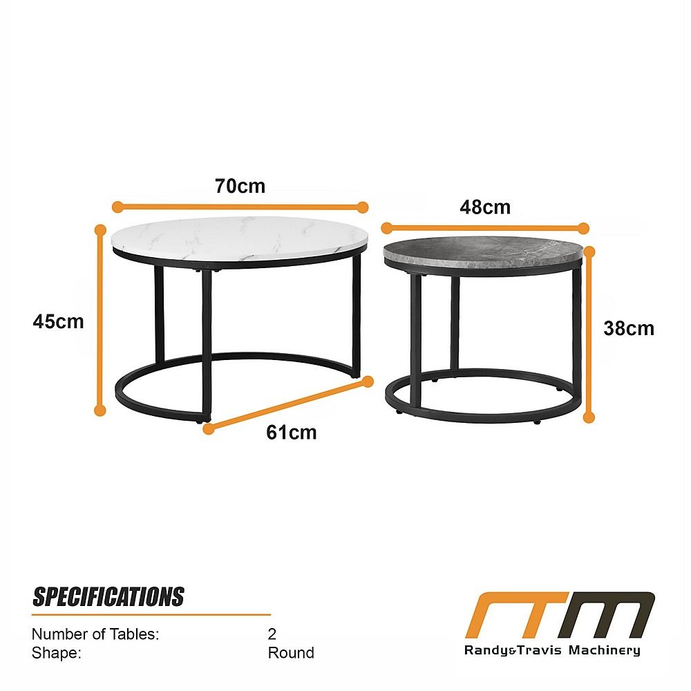 Set of 2 Coffee Table Round Marble Nesting Side End Table Furniture-Furniture > Living Room > Coffee Tables-PEROZ Accessories