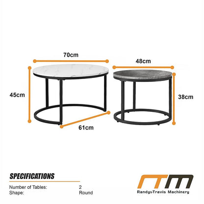 Set of 2 Coffee Table Round Marble Nesting Side End Table Furniture-Furniture > Living Room > Coffee Tables-PEROZ Accessories