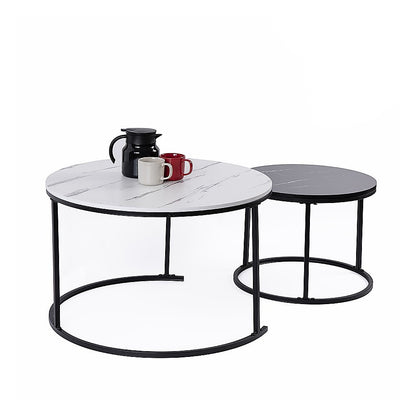 Set of 2 Coffee Table Round Marble Nesting Side End Table Furniture-Furniture > Living Room > Coffee Tables-PEROZ Accessories