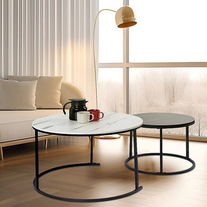 Set of 2 Coffee Table Round Marble Nesting Side End Table Furniture-Furniture > Living Room > Coffee Tables-PEROZ Accessories