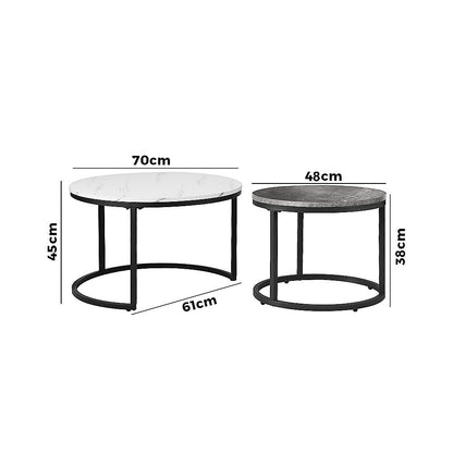 Set of 2 Coffee Table Round Marble Nesting Side End Table Furniture-Furniture > Living Room > Coffee Tables-PEROZ Accessories