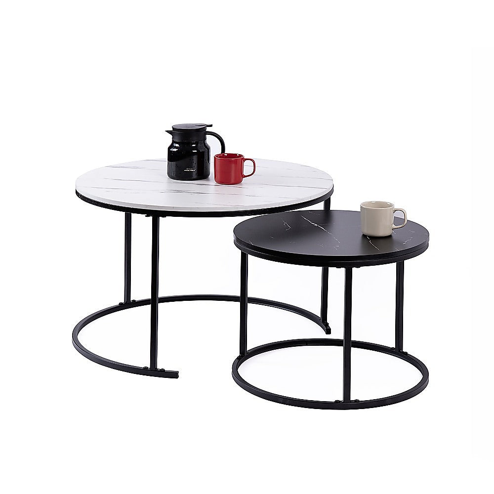 Set of 2 Coffee Table Round Marble Nesting Side End Table Furniture-Furniture > Living Room > Coffee Tables-PEROZ Accessories