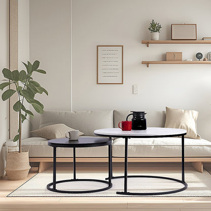 Set of 2 Coffee Table Round Marble Nesting Side End Table Furniture-Furniture > Living Room > Coffee Tables-PEROZ Accessories