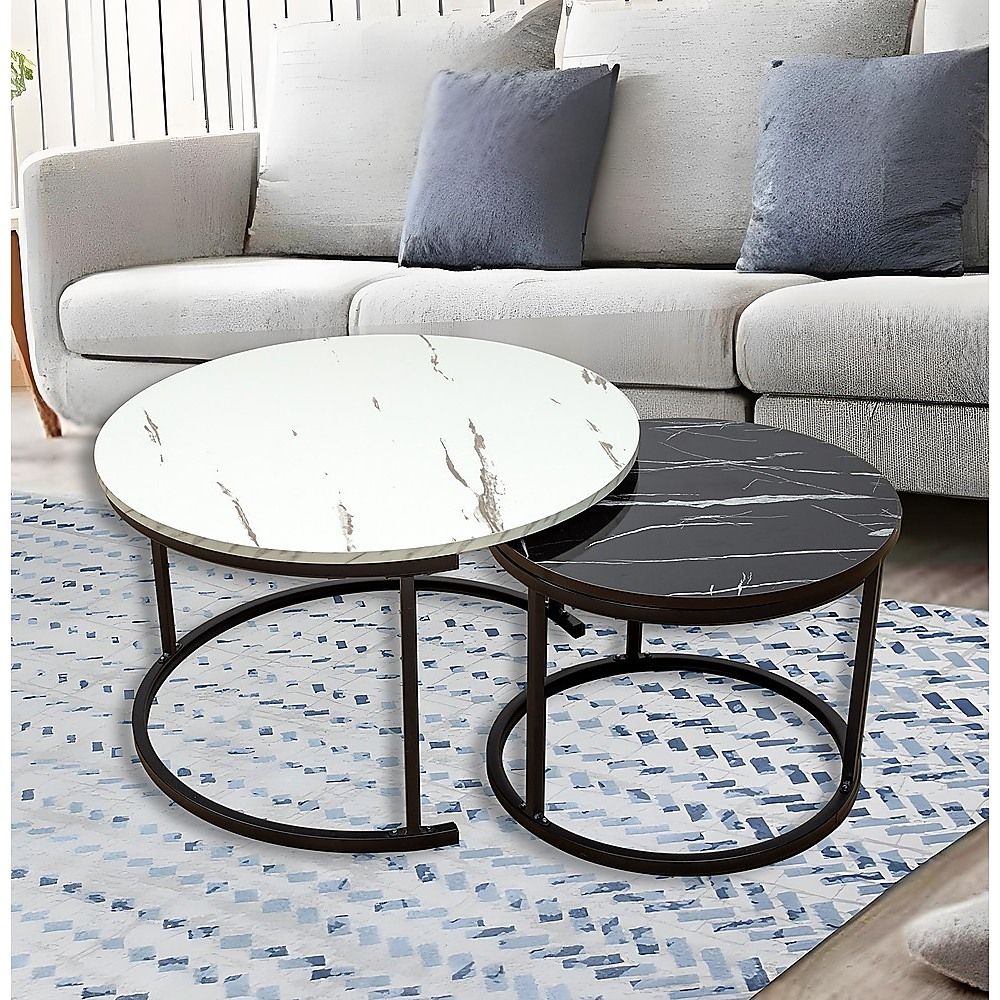 Coffee Table Round Marble Design Nesting Side Furniture-Furniture > Living Room > Coffee Tables-PEROZ Accessories