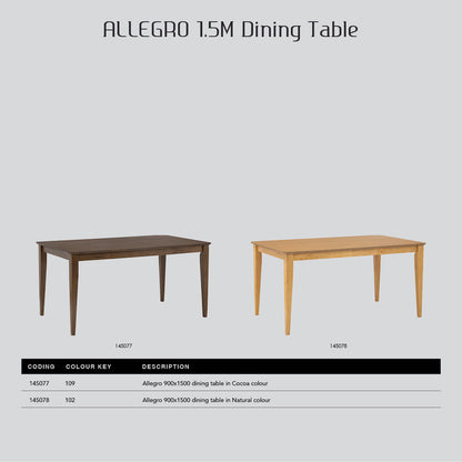 Allergo Dining Table 150cm Timber Dining Table - Natural-Furniture > Dining > Dining Tables-PEROZ Accessories