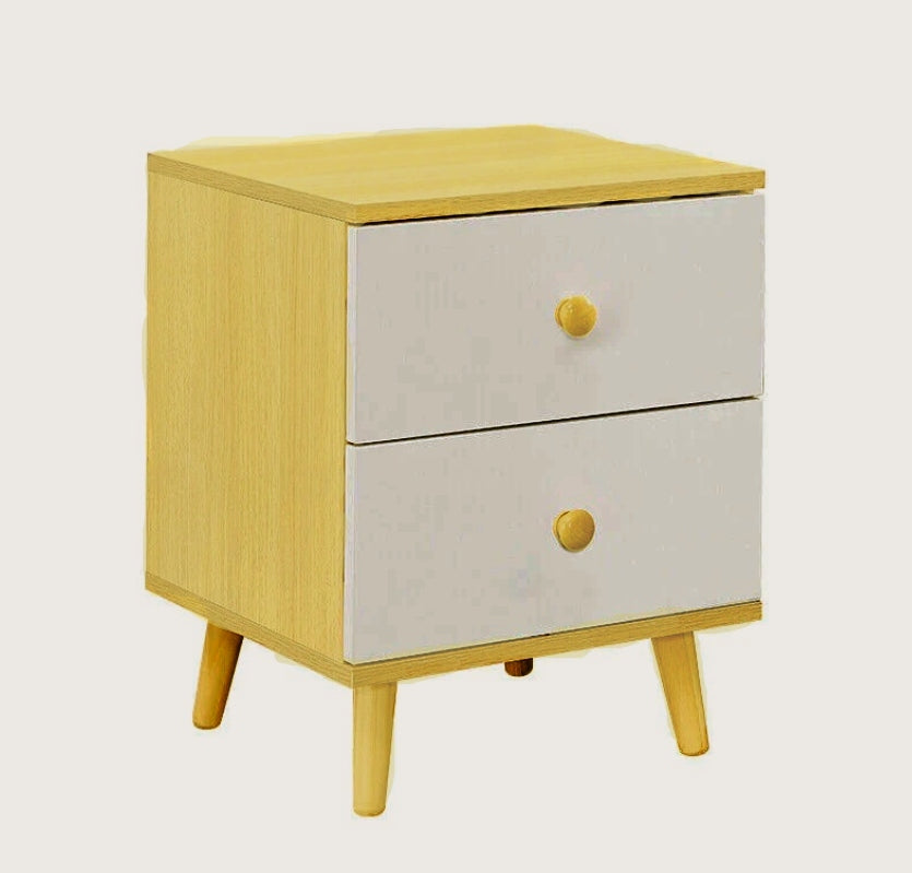NNECN Wooden Bedside Cabinet with Two Drawers and Sturdy Legs-Furniture &gt; Bedroom &gt; Bedside Tables-PEROZ Accessories