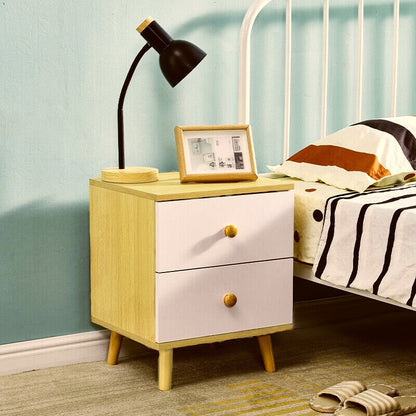 NNECN Wooden Bedside Cabinet with Two Drawers and Sturdy Legs-Furniture &gt; Bedroom &gt; Bedside Tables-PEROZ Accessories