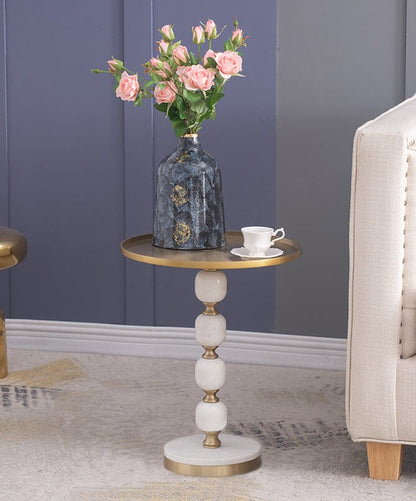JESICCA MARBLE AND ALUMINUIM HAND MADE SIDE TABLE-Furniture &gt; Living Room &gt; Side Tables-PEROZ Accessories
