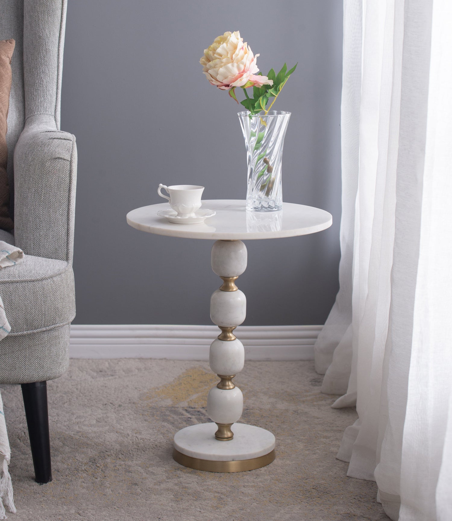 PEBBLE MARBLE AND ALUMINUIM HAND MADE SIDE TABLE-Furniture &gt; Living Room &gt; Side Tables-PEROZ Accessories