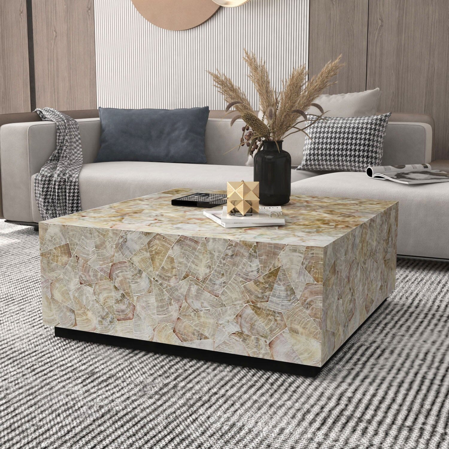 CLUSTER MOTHER OF PEARL HAND MADE COFFEE TABLE-Furniture > Living Room > Coffee Tables-PEROZ Accessories