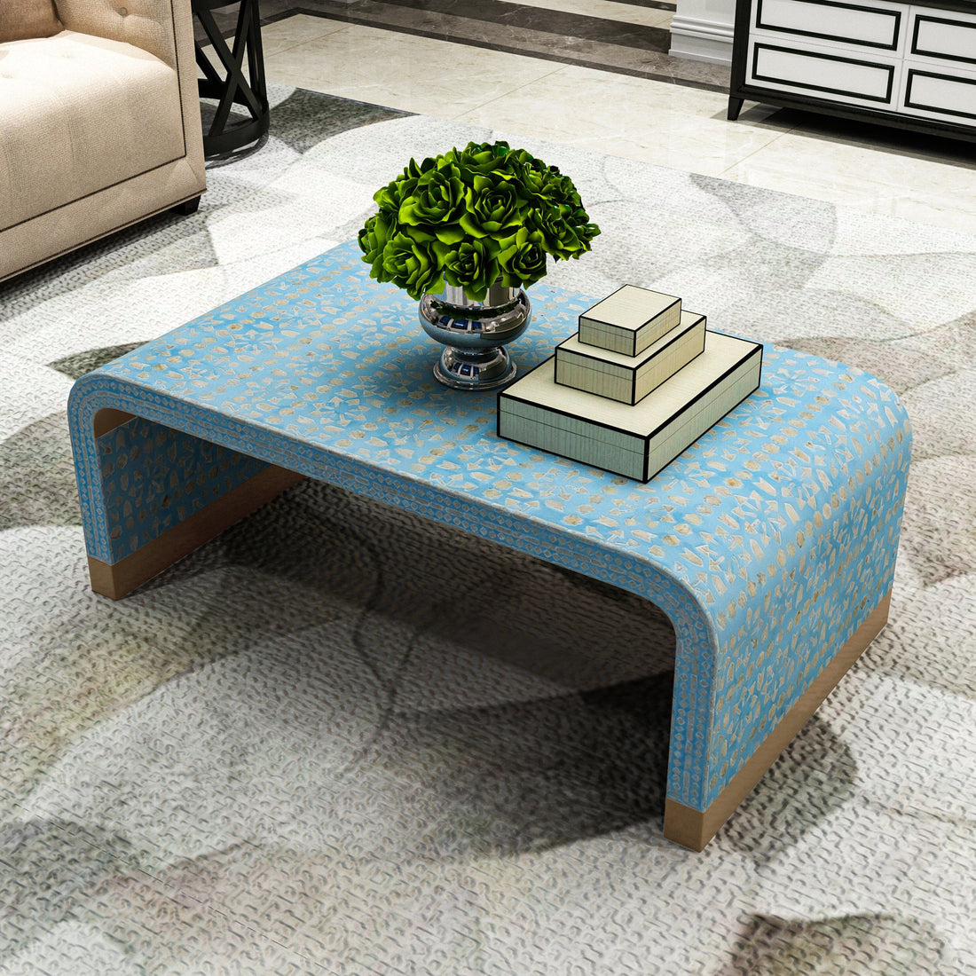 MOTHER OF PEARL MEDITERRANEAN BREEZE LOW PROFILE COFFEE TABLE-Furniture > Living Room > Coffee Tables-PEROZ Accessories
