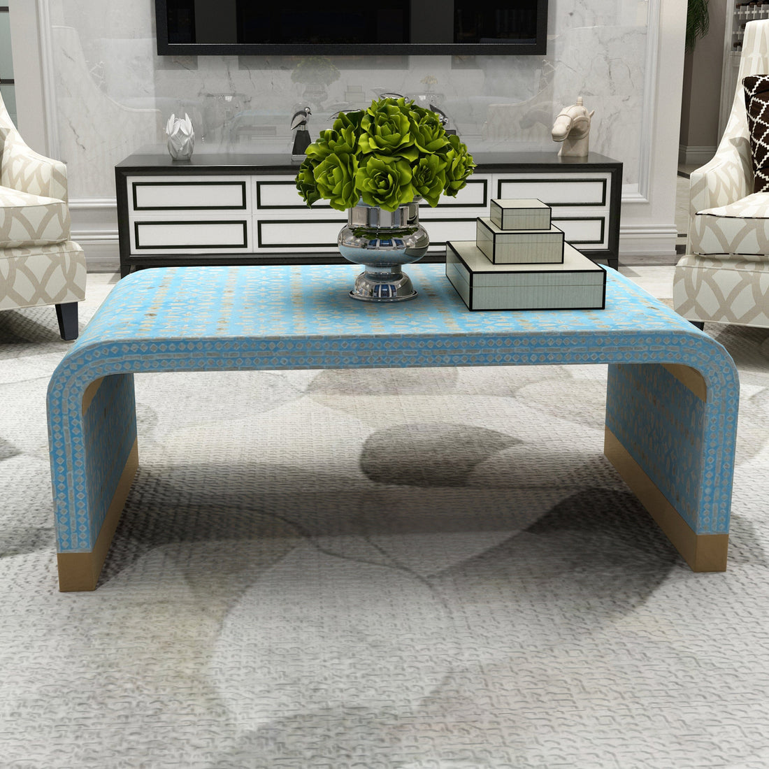 MOTHER OF PEARL MEDITERRANEAN BREEZE LOW PROFILE COFFEE TABLE-Furniture > Living Room > Coffee Tables-PEROZ Accessories