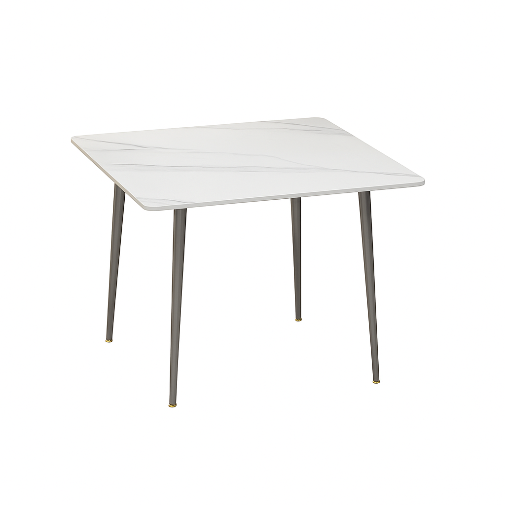 White Sintered Stone Dining Table With Black Legs For Modern Interiors-Furniture > Dining > Dining Tables-PEROZ Accessories