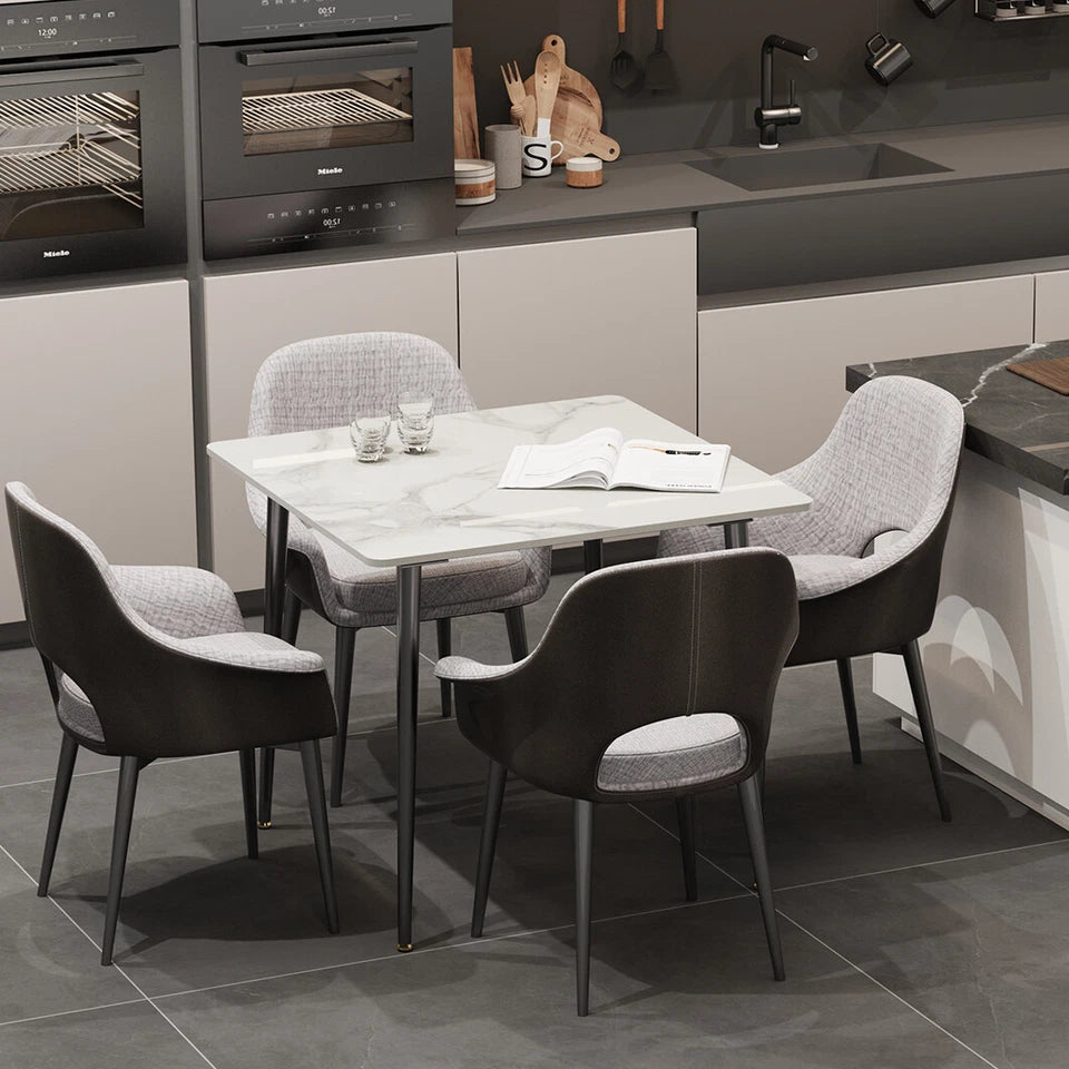 White Sintered Stone Dining Table With Black Legs For Modern Interiors-Furniture > Dining > Dining Tables-PEROZ Accessories
