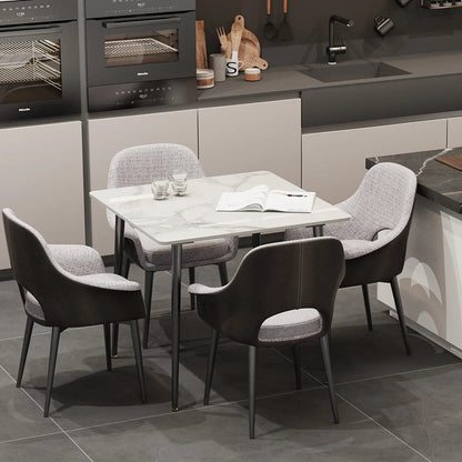 White Sintered Stone Dining Table With Black Legs For Modern Interiors-Furniture > Dining > Dining Tables-PEROZ Accessories