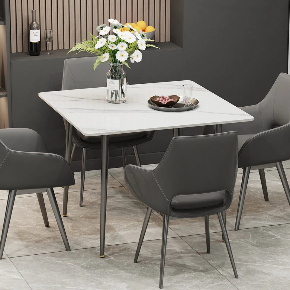 White Sintered Stone Dining Table With Black Legs For Modern Interiors-Furniture > Dining > Dining Tables-PEROZ Accessories