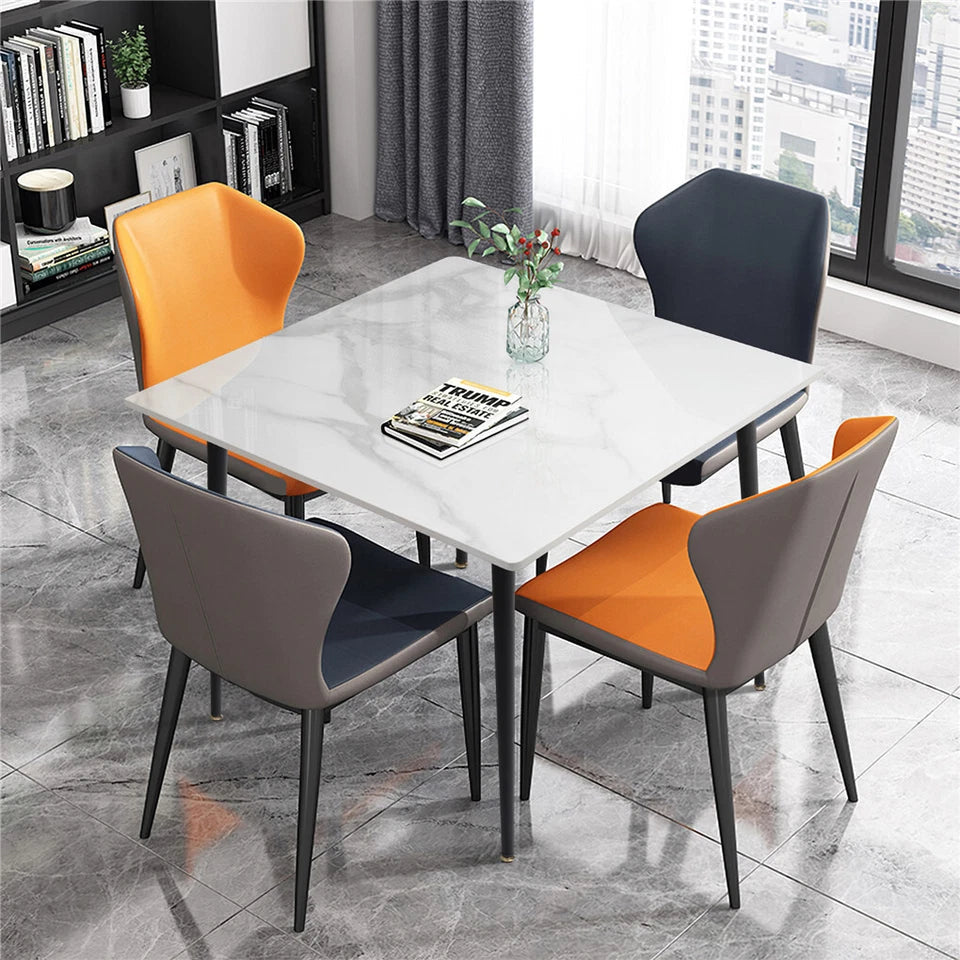 White Sintered Stone Dining Table With Black Legs For Modern Interiors-Furniture > Dining > Dining Tables-PEROZ Accessories