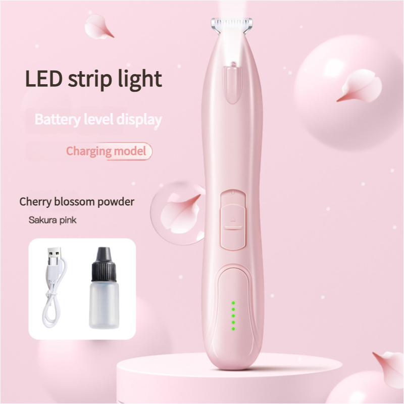 Sakura Pink Pet Hair Trimmer with LED Light, USB Rechargeable, and Battery Indicator-Pet Care &gt; Cleaning &amp; Maintenance &gt; Pet Grooming Supplies-PEROZ Accessories