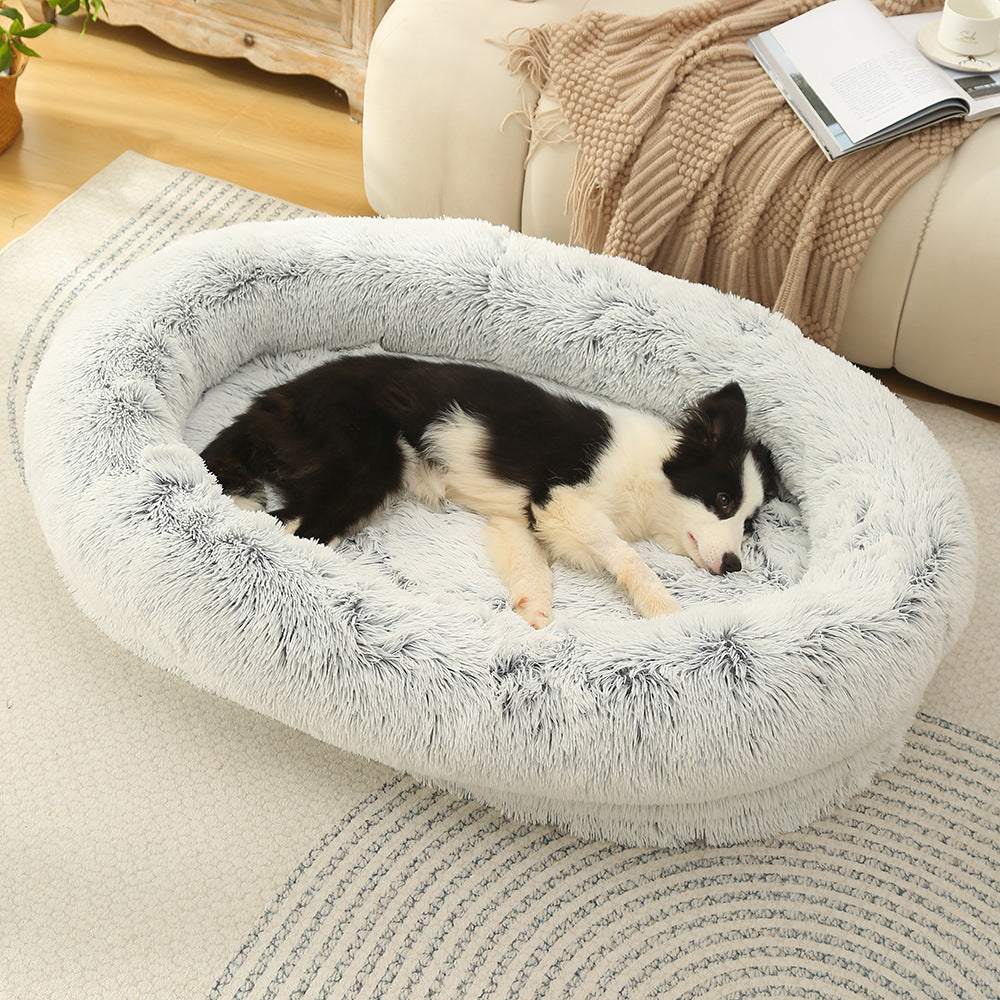 Fluffy Donut-Shaped Pet Bed- Soft, Cozy, and Anti-Anxiety for Dogs and Cats, Machine Washable Gradient Gray Size:M 75*55*18cm-Pet Care &gt; Dog Supplies &gt; Dog Beds-PEROZ Accessories