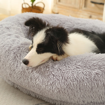 Fluffy Donut-Shaped Pet Bed- Soft, Cozy, and Anti-Anxiety for Dogs and Cats, Machine Washable Light Gray Size:M 75*55*18cm-Pet Care &gt; Dog Supplies &gt; Dog Beds-PEROZ Accessories
