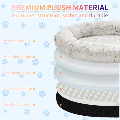 Fluffy Donut-Shaped Pet Bed- Soft, Cozy, and Anti-Anxiety for Dogs and Cats, Machine Washable khaki Size:S 60*15*18cm-Pet Care &gt; Dog Supplies &gt; Dog Beds-PEROZ Accessories