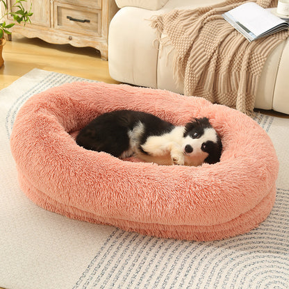 Fluffy Donut-Shaped Pet Bed- Soft, Cozy, and Anti-Anxiety for Dogs and Cats, Machine Washable blush pink Size:S 60*50*18cm-Pet Care &gt; Dog Supplies &gt; Dog Beds-PEROZ Accessories