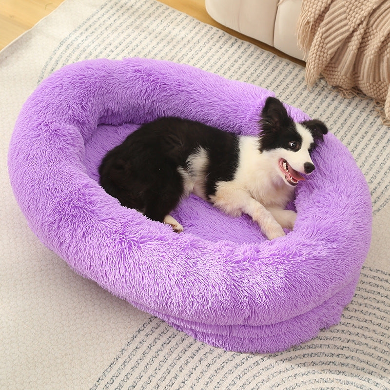 Fluffy Donut-Shaped Pet Bed- Soft, Cozy, and Anti-Anxiety for Dogs and Cats, Machine Washable Purple Size:M 75*55*18cm-Pet Care &gt; Dog Supplies &gt; Dog Beds-PEROZ Accessories