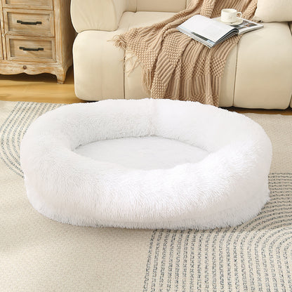 Fluffy Donut-Shaped Pet Bed- Soft, Cozy, and Anti-Anxiety for Dogs and Cats, Machine Washable White Size:L 90*65*20cm-Pet Care &gt; Dog Supplies &gt; Dog Beds-PEROZ Accessories