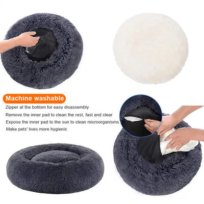 Calming Donut Pet Bed -Soft Faux Fur, Anti-Anxiety Fluffy Round Bed for Cats and Small Dogs (Black)40cm-Pet Care &gt; Dog Supplies &gt; Dog Beds-PEROZ Accessories