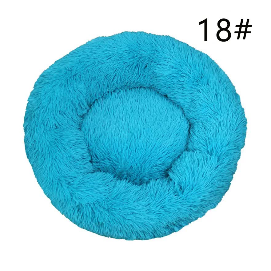 Calming Donut Pet Bed -Soft Faux Fur, Anti-Anxiety Fluffy Round Bed for Cats and Small Dogs (blue)50cm-Pet Care &gt; Dog Supplies &gt; Dog Beds-PEROZ Accessories