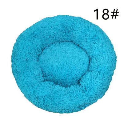 Calming Donut Pet Bed -Soft Faux Fur, Anti-Anxiety Fluffy Round Bed for Cats and Small Dogs (blue)50cm-Pet Care &gt; Dog Supplies &gt; Dog Beds-PEROZ Accessories