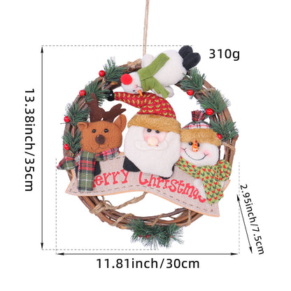 Rustic Christmas Wreath with Santa, Reindeer, and Snowman - Holiday Door Decoration-Occasions &gt; Christmas &gt; Christmas Decorations-PEROZ Accessories