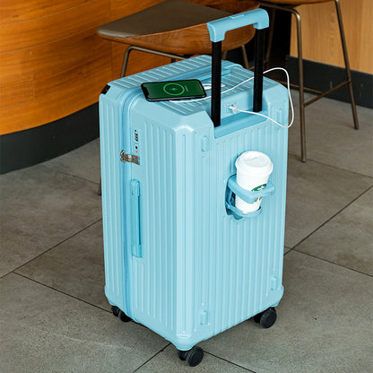 Smart Hard-Shell Luggage with USB Charging Port &amp; Cup Holder - 24&quot;Spinner Suitcase in Blue-Home &amp; Garden &gt; Travel &gt; Suitcases-PEROZ Accessories
