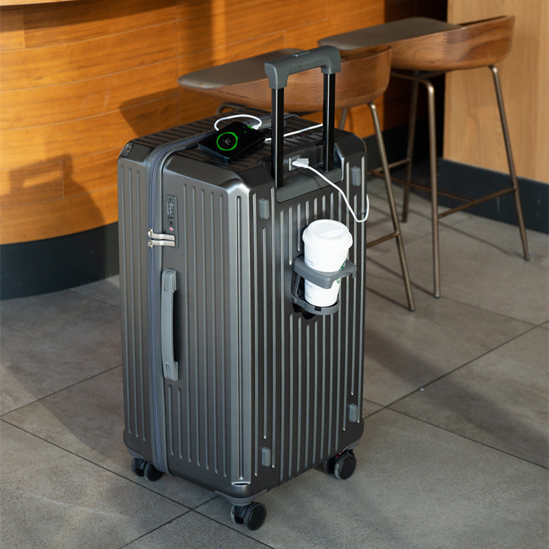 Smart Hard-Shell Luggage with USB Charging Port &amp; Cup Holder - 20&quot;Spinner Suitcase in Grey-Home &amp; Garden &gt; Travel &gt; Suitcases-PEROZ Accessories