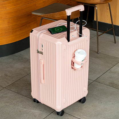 Smart Hard-Shell Luggage with USB Charging Port &amp; Cup Holder - 20&quot;Spinner Suitcase in Pink-Home &amp; Garden &gt; Travel &gt; Suitcases-PEROZ Accessories