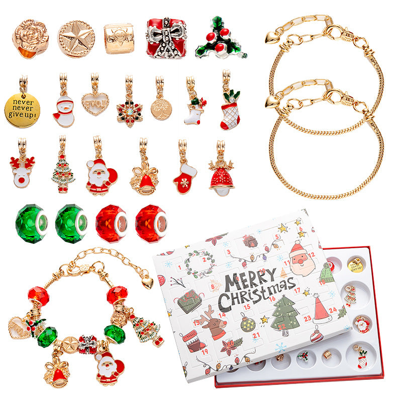 Christmas Charm Bracelet Advent Calendar - DIY Jewelry Gift Set with Festive Charms-Occasions &gt; Christmas &gt; Christmas Decorations-PEROZ Accessories