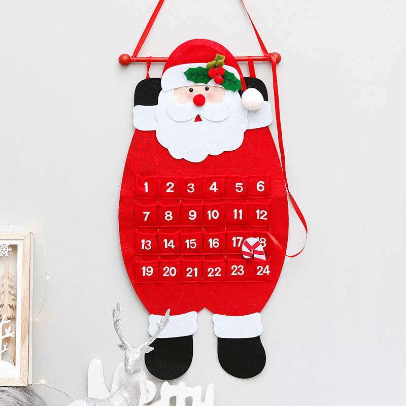 Santa Claus Advent Calendar - Felt Christmas Countdown with 24 Pockets for Kids-Occasions &gt; Christmas &gt; Christmas Decorations-PEROZ Accessories