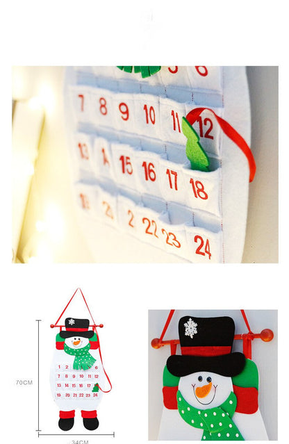 Snowman Advent Calendar - Felt Christmas Countdown with 24 Pockets for Kids, Wall Hanging Decor-Occasions &gt; Christmas &gt; Christmas Decorations-PEROZ Accessories