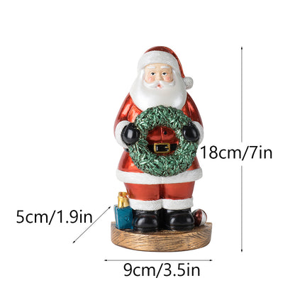 Santa Claus Figurine with Wreath - 18cm Festive Resin Christmas Decoration-Occasions &gt; Christmas &gt; Christmas Decorations-PEROZ Accessories