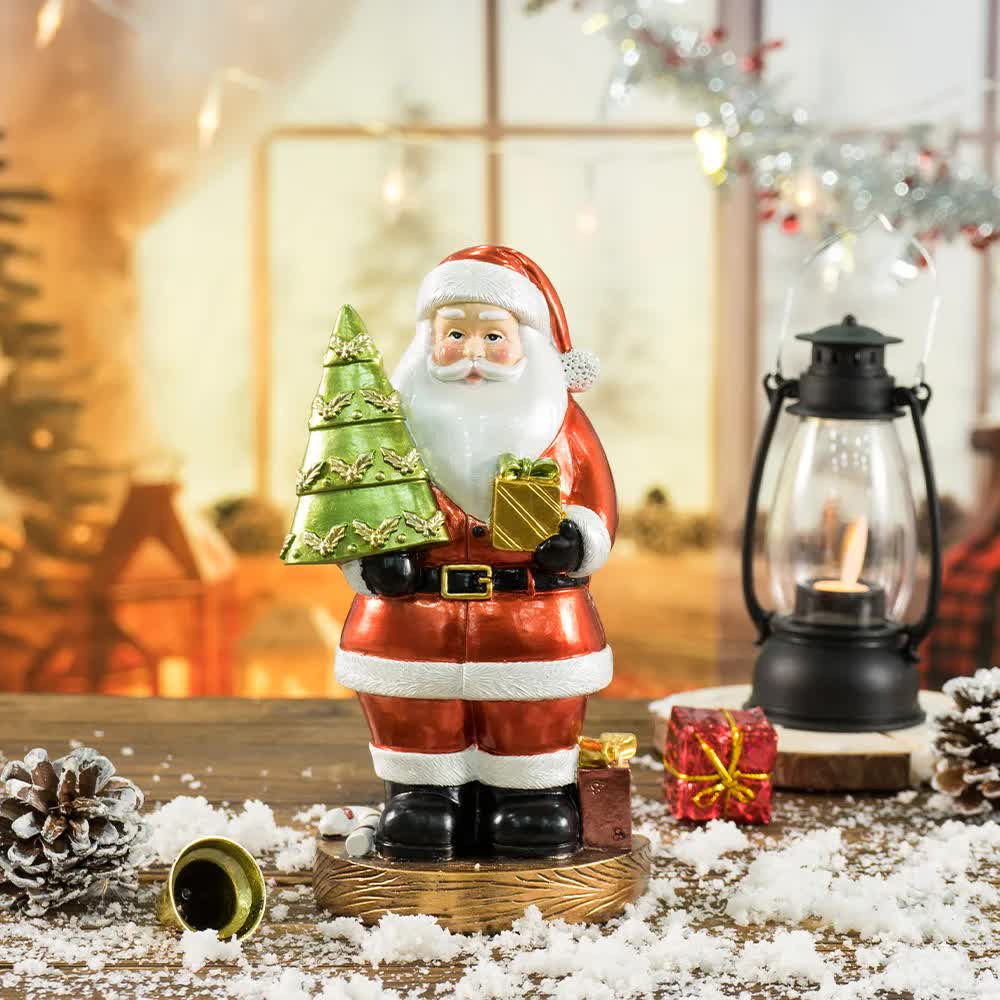 Santa Claus Figurine with Christmas Tree - 18cm Festive Resin Christmas Decoration-Occasions &gt; Christmas &gt; Christmas Decorations-PEROZ Accessories