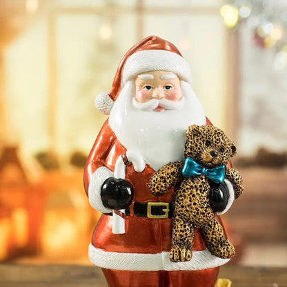 Santa Claus Figurine with Bear - 18cm Festive Resin Christmas Decoration-Occasions &gt; Christmas &gt; Christmas Decorations-PEROZ Accessories