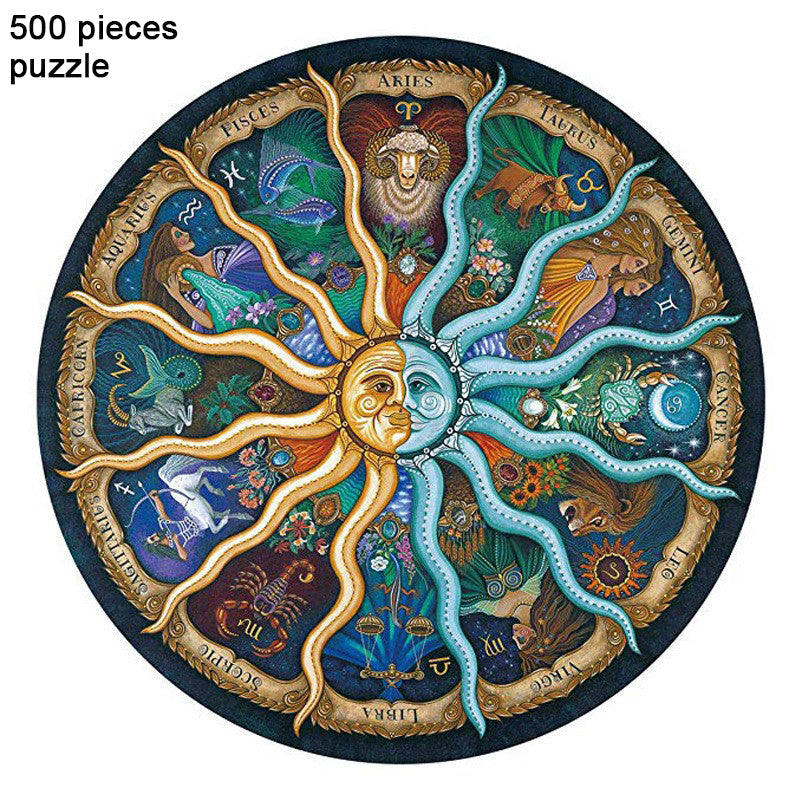 500 Piece Zodiac Circle Jigsaw Puzzle - Colorful Astrology Sun and Moon Jigsaw Puzzle for Adults and Kids-Gift &amp; Novelty &gt; Games &gt; Jigsaw Puzzles &amp; Accessories-PEROZ Accessories